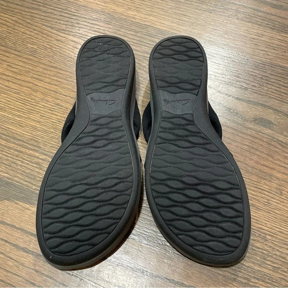 NWOT Clarks Cloudsteppers Arla Jane Black Fabric Wedge Sandals Women's 11 - Picture 13 of 14
